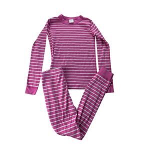 Hanna‎ Andersson Girls Pajamas Size 10 Pink White Stripe Long Sleeve